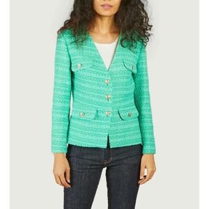 Maje Green Tweed Jacket & Matching Cropped Bustier Set Women Size 36/2